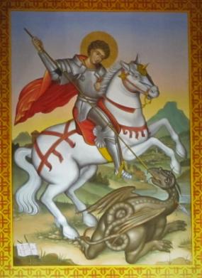 ... la bella tela dipinta dall´artista Giordano De Luca raffigurante San Giorgio ed il drago, posta nella sede dell´associazione San Giorgio di Osigo ... 